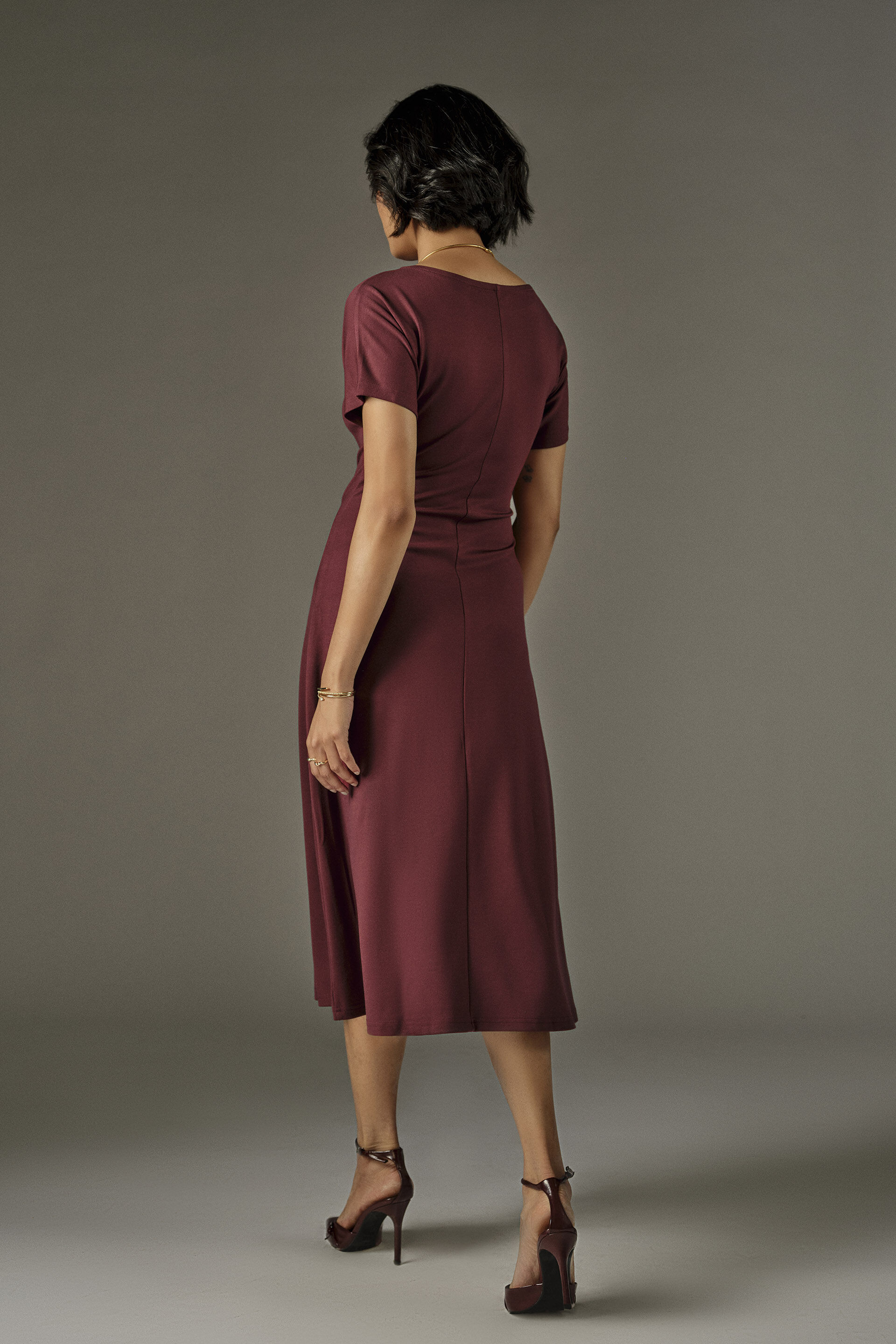 Velra Wine Draped Dress, Wine, image 4
